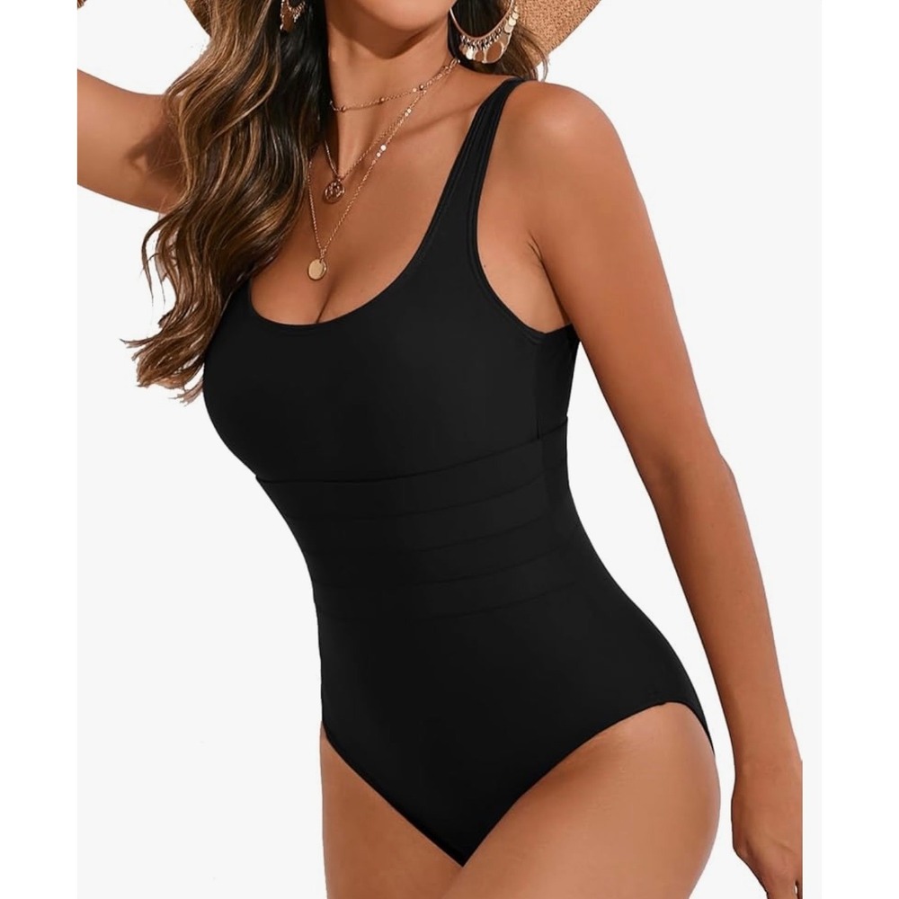 NEW Cupshe Black Small Scoop Neck and Back One Piece Tummy Control Swimsuit